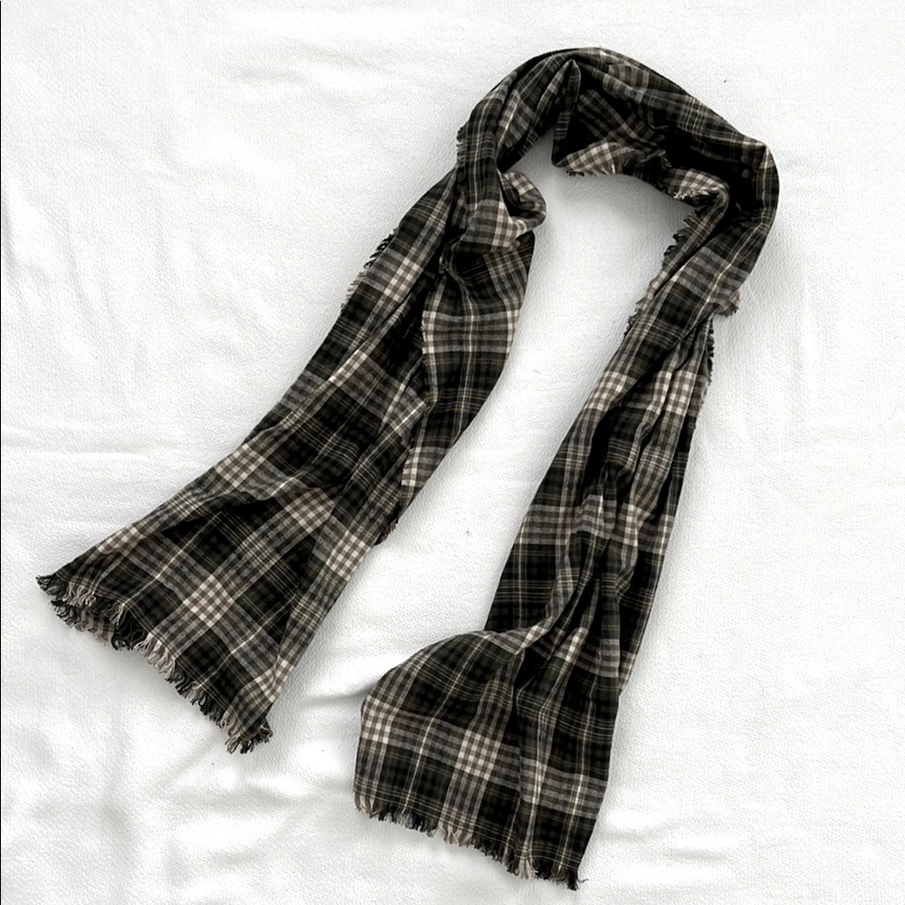 Cozy Green Plaid Scarf Cabincore